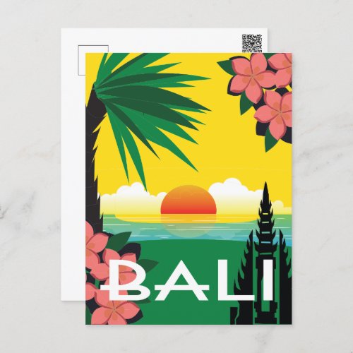 Bali Indonesia vintage travel style illustration Postcard