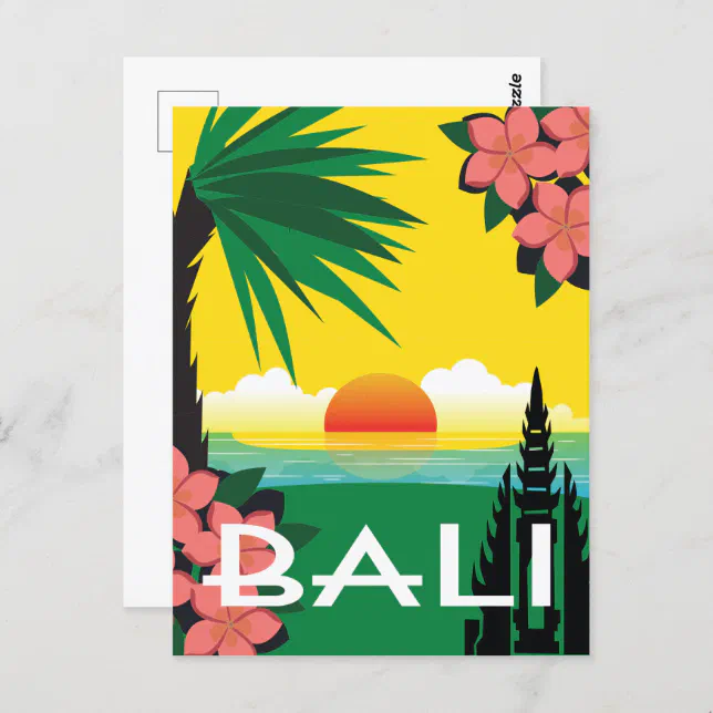 Bali Indonesia vintage travel style illustration Postcard