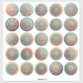 Bali Peach and Green Mandala Stickers Sheet of 25