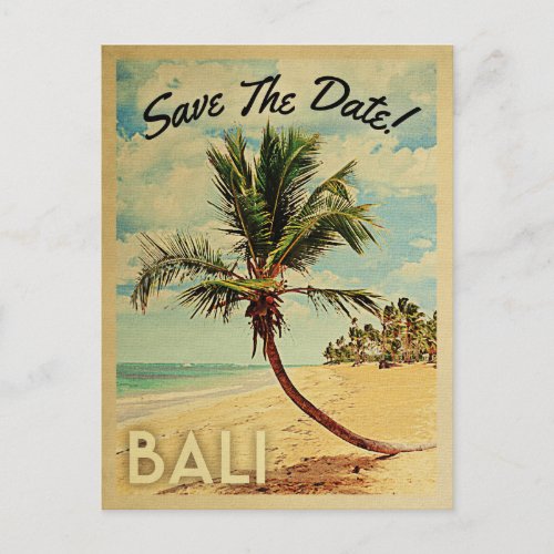 Bali Save The Date Vintage Beach Palm Tree Announcement Postcard