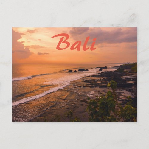 Bali Sea Wave Sunset Beach Shore Island Postcard