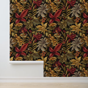 Bali style exotic flowers leaves luxury dark color wallpaper