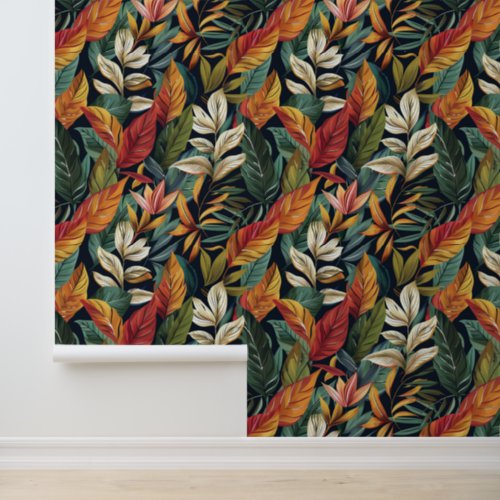 Bali style exotic leaves luxury dark color wallpaper 