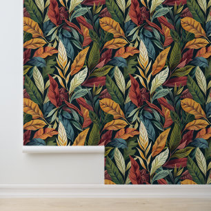Bali style exotic plant leaves luxury deep color wallpaper