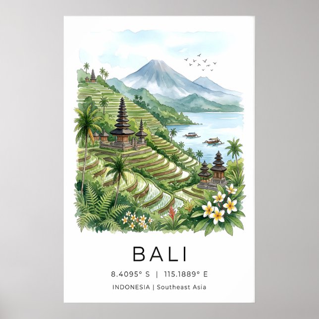 Bali Wall Art Print Tiered Rice Fields and Pastel (Front)