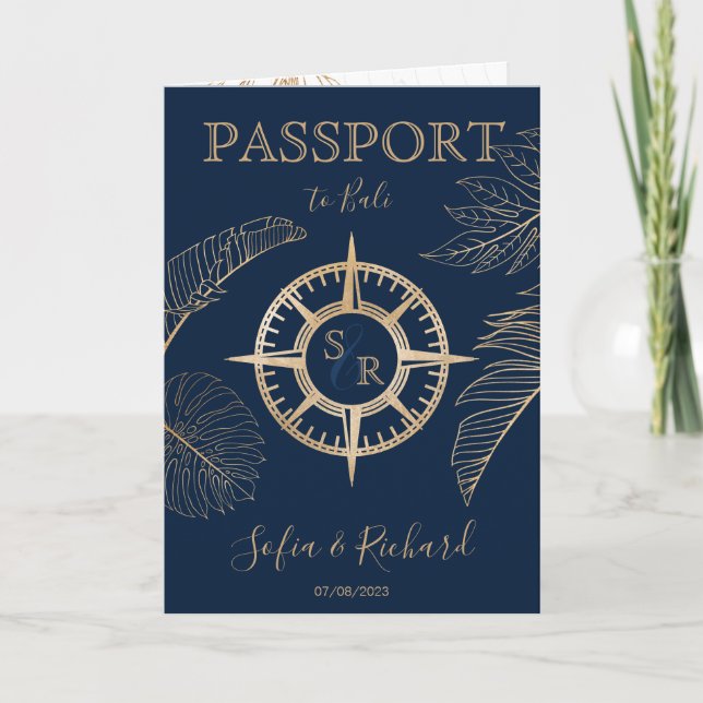 Bali Wedding Destination Passport World Map  Invitation (Front)