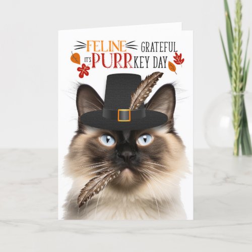 Balinese Cat Feline Grateful for PURRkey Day Holiday Card