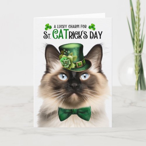 Balinese Cat Funny St CATricks Day Lucky Charm Holiday Card
