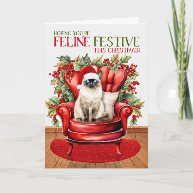 Balinese Christmas Cat FELINE Festive Holiday Card (Front)