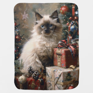 Balinese Kitten Christmas Cat Portrait Art Baby Blanket