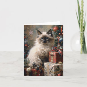 Balinese Kitten Christmas Cat Portrait Art Card