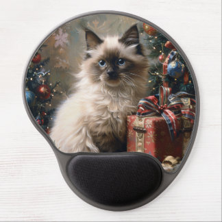 Balinese Kitten Christmas Cat Portrait Art Gel Mouse Pad
