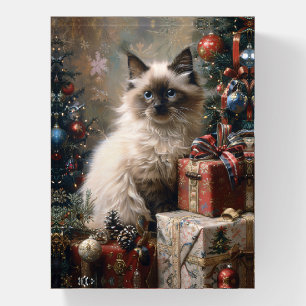 Balinese Kitten Christmas Cat Portrait Art Paperweight