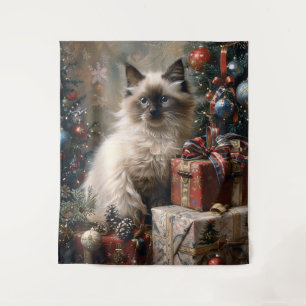 Balinese Kitten Christmas Cat Portrait Art Tapestry