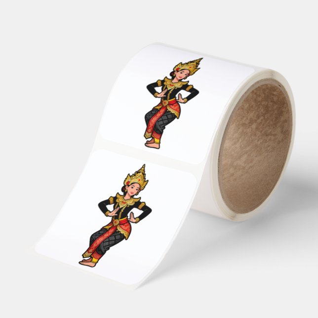 Balinese Legong Dancer Black Square Sticker (Roll)