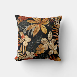 Balinese style exotic leaves luxury rusty brown throw pillow