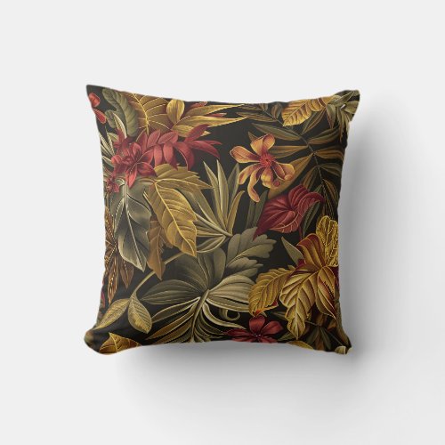 Balinese style exotic plants luxury vintage color throw pillow