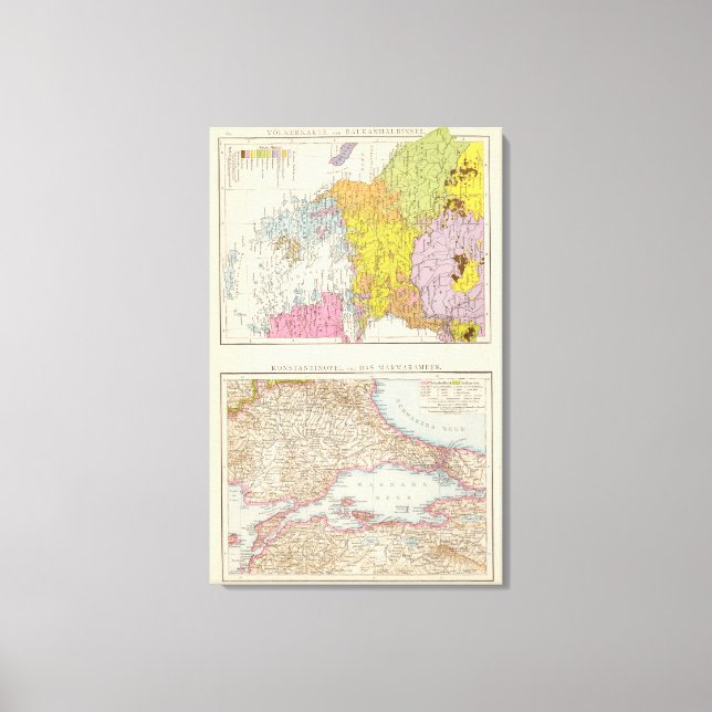 Balkan Peninsula  and Constantinople Map Canvas Print (Front)