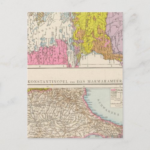 Balkan Peninsula  and Constantinople Map Postcard