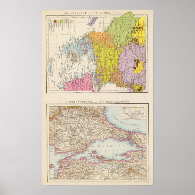 Balkan Peninsula  and Constantinople Map Poster (Front)