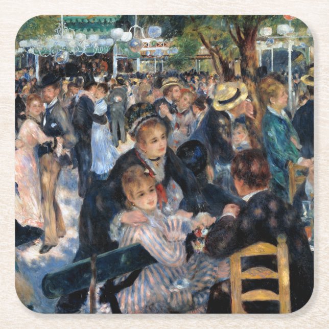 Ball at the Moulin de la Galette, Auguste Renoir Square Paper Coaster (Front)