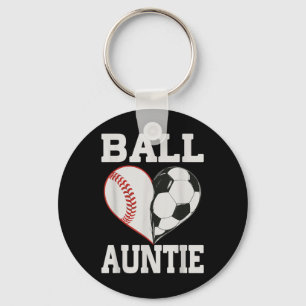Ball Auntie Baseball Soccer Player Heart Love Keychain