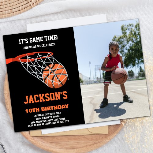 Ball Basket Photo Basketball Birthday Invitations