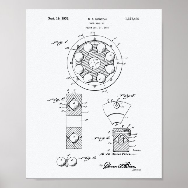 Ball Bearing 1933 Patent Art White Paper Poster (Front)