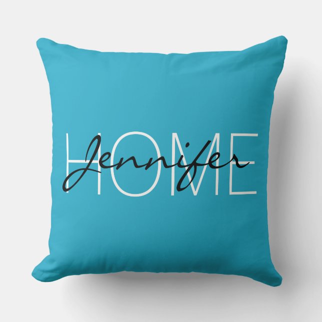 Ball blue color home monogram throw pillow (Front)