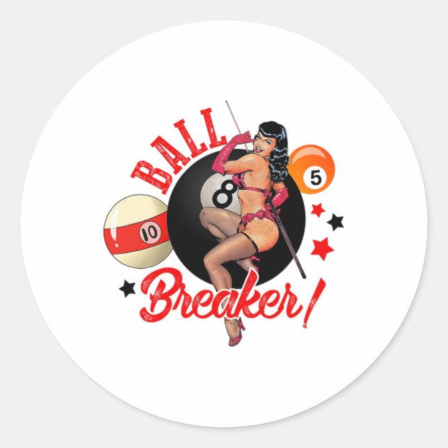 Ball Breaker Funny Pool Player Billiard Lover Bill Classic Round Sticker (Front)