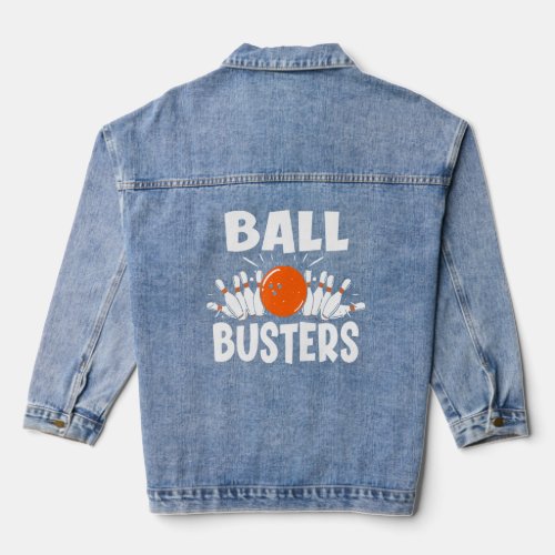 Ball Busters Bowling Couple Bowler Bowling Alley B Denim Jacket