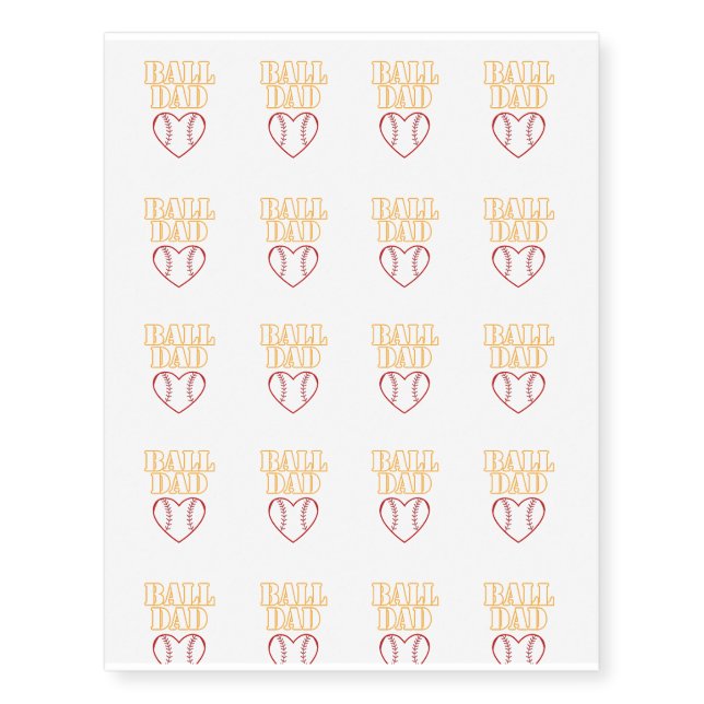 Ball Dad Love Softball Baseball Fathers Day Gifts Temporary Tattoos (Front)