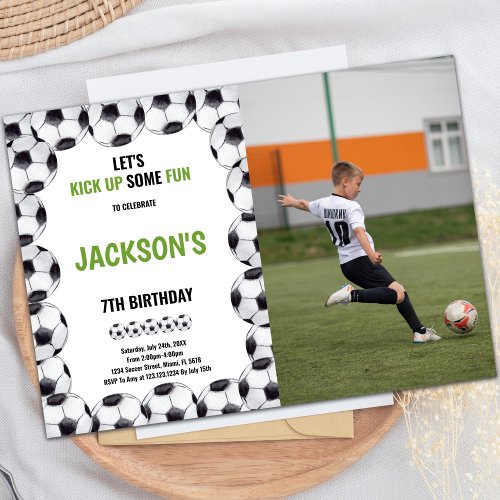 Ball Fram Soccer Birthday Invitations with photo