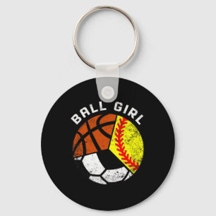 Ball Girl Fun Softball Soccer Basketball Player Keychain