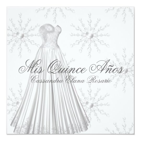 Ball Gown Dress White Snowflakes Quinceanera Invitation Zazzle Com