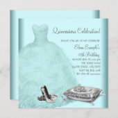 Ball Gown High Heel Shoes Teal Blue Quinceanera Invitation (Front/Back)