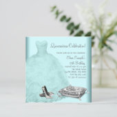 Ball Gown High Heel Shoes Teal Blue Quinceanera Invitation (Standing Front)