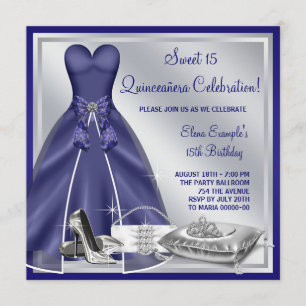 Ball Gown High Heels Royal Blue Quinceanera Invitation