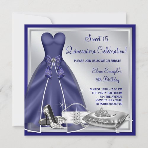 Ball Gown High Heels Royal Blue Quinceanera Personalized Invitations