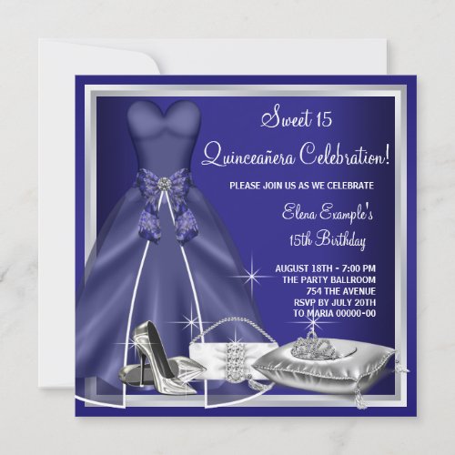 Ball Gown High Heels Royal Blue Quinceanera Invitations
