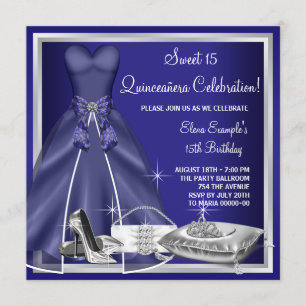 Ball Gown High Heels Royal Blue Quinceanera Invitation