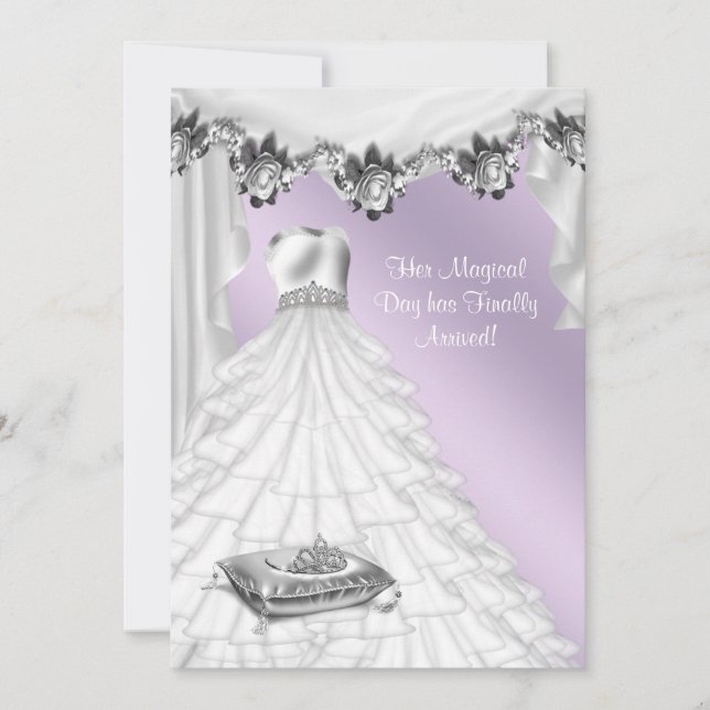 Ball Gown Lavender Purple Rose Quinceanera Invitation (Front)