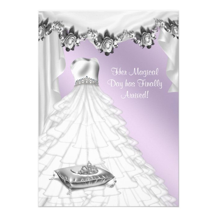 Ball Gown Lavender Purple Rose Quinceanera Invite