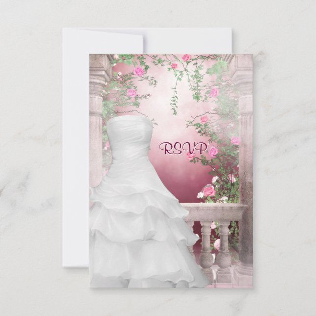 Ball Gown Pink Rose Quinceanera RSVP (Front)