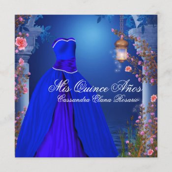 Ball Gown Royal Navy Blue Rose Quinceanera Invitation by Champagne_N_Caviar at Zazzle