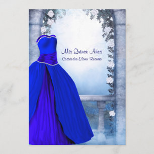 Ball Gown Royal Navy Blue Rose Quinceanera Invitation
