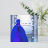 Ball Gown Royal Navy Blue Rose Quinceanera Invitation (Standing Front)