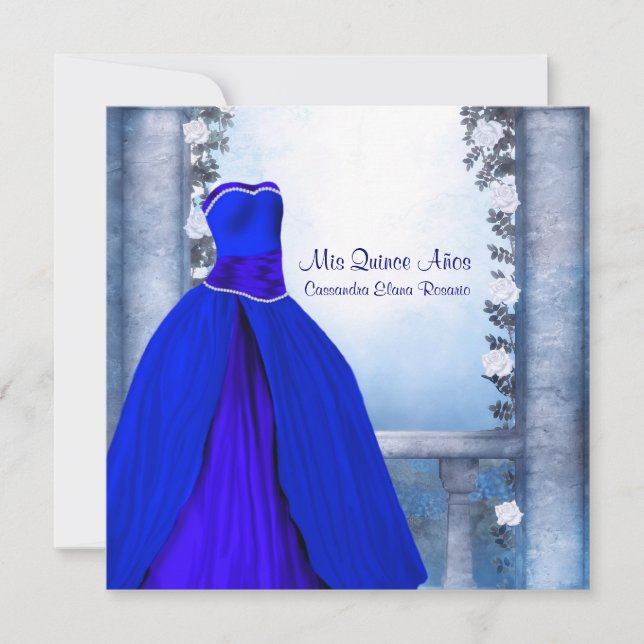 Ball Gown Royal Navy Blue Rose Quinceanera Invitation (Front)