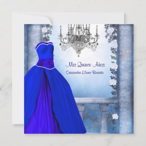 Ball Gown Royal Navy Blue Rose Quinceanera Invitations