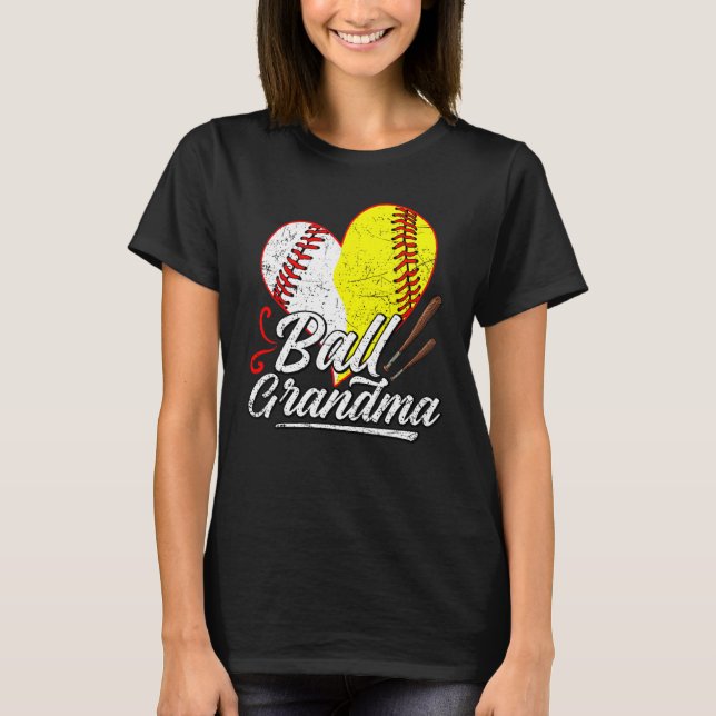 Ball Grandma Baseball Softball Mom Heart Womens Mo T-Shirt (Front)